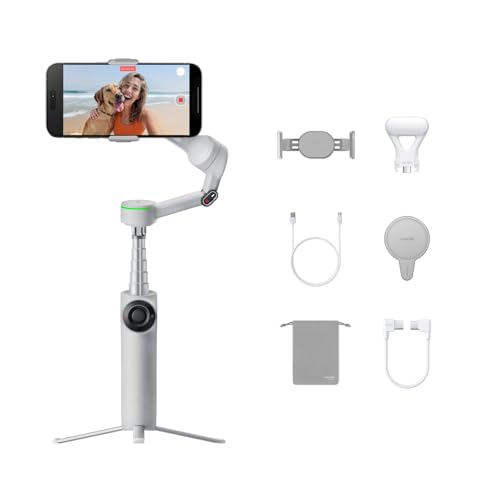 Insta360 Flow 2 Pro Creator Bundle Grey - Foldable AI Phone Gimbal, Apple DockKit, 360º Pan Tracking, Free Tilt Mode, Built-in Tripod/Selfie Stick, Portable Vlog/Travel Stabilizer, Spotlight, MagSafe - color: Stone Grey - Creator Bundle