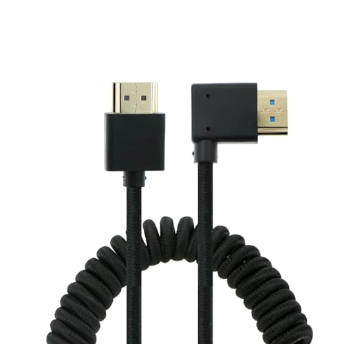 Uonecn Right Angle HDMI 2.1 Cable for Camera, 48Gbps 8K Braided Coiled HDMI for Atomos Ninja V, Portkeys BM5, Short HDMI Cable for Sony A7iv, Z-CAM F6, Z-Cam E2 Pro Cameras, Black, Right to Straight - color: Black, size: Straight to Right Angle