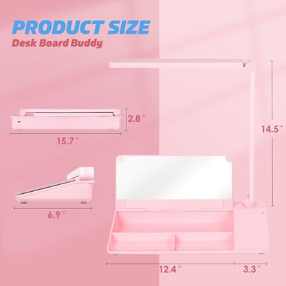 SHANTRA 16'' x 7'' Desktop Whiteboard with Fast Charger Station & Adjustable LED Lamp, Pink Desk Dry Erase Board with Organizer, Computer Pad & Keyboard Stand for Home, School, Office Desk Accessories - color: Pink With Led Lamp & Charger Station