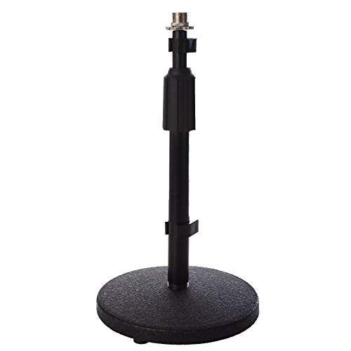 LyxPro Desktop Microphone Stand - 9"-14" Adjustable Height Desk Mic Holder - Weighted Cast Iron Base - 3/8"-5/8" Adapter Screw - Table Top with Non-Slip Rubber Feet - size: Desk Stand 1 Pack