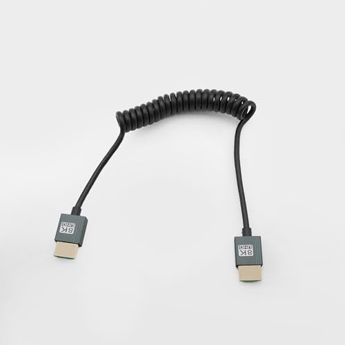 Coiled HDMI 2.0 Cable (A to A), 8K@60Hz 18Gbps High-Speed Supports 3D TPU Camera Cable Suitable for BMPCC 4K/6K, Panasonic S1H/GH5, Atomos Ninja V, Monitor, Gimbal, Video Transmitters