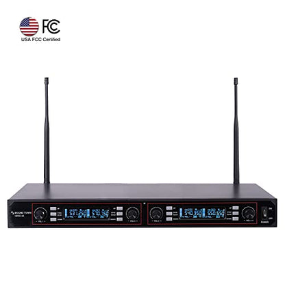 Sound Town 200-Channel Rack Mountable Professional Adjustable UHF Wireless Microphone System with Metal Receiver, 4 Lavalier Mics, 4 Bodypack Transmitters (NESO-U4LL) - color: Jet Black