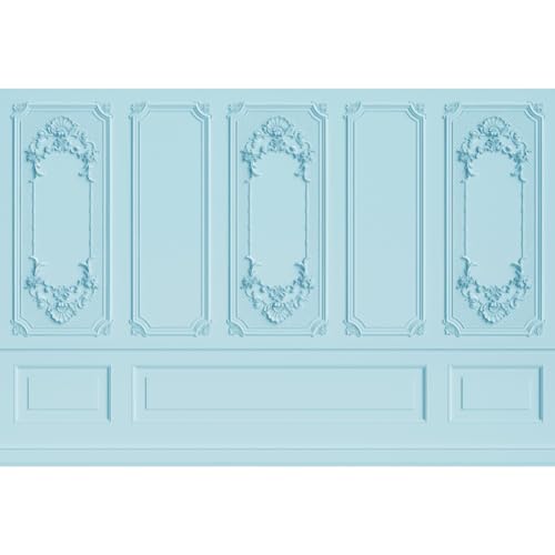 Leyiyi 5x4ft Light Blue Vintage Room Inside Backdrop European Frame Modern House French Castle Cementery Wall Retro Style Photo Background Cowboy Kids Birthday Portrait Studio Props Vinyl Wallpaper - color: Blue, size: 5x4ft