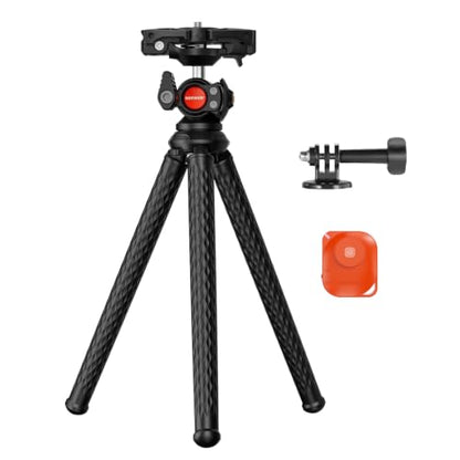 NEEWER Camera Tripod with Remote, Mini Flexible Vlog Phone Tripod Stand with Action Camera Mount Adapter, Hidden Phone Holder & Cold Shoe Compatible with iPhone Hero13 12 11 10 9, Max Load 4.4lb, TP34