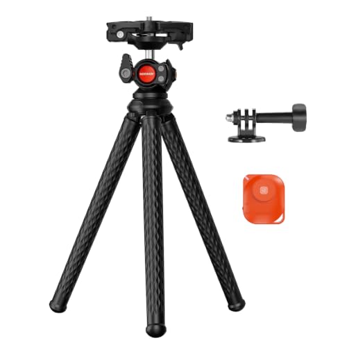 NEEWER Camera Tripod with Remote, Mini Flexible Vlog Phone Tripod Stand with Action Camera Mount Adapter, Hidden Phone Holder & Cold Shoe Compatible with iPhone Hero13 12 11 10 9, Max Load 4.4lb, TP34