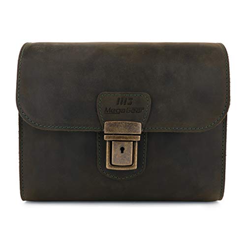 MegaGear Pebble Genuine Leather Camera Messenger Bag for Mirrorless, Instant and DSLR Cameras - color: Olive