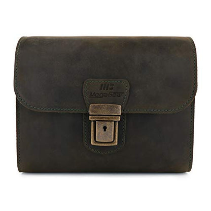 MegaGear Pebble Genuine Leather Camera Messenger Bag for Mirrorless, Instant and DSLR Cameras - color: Olive