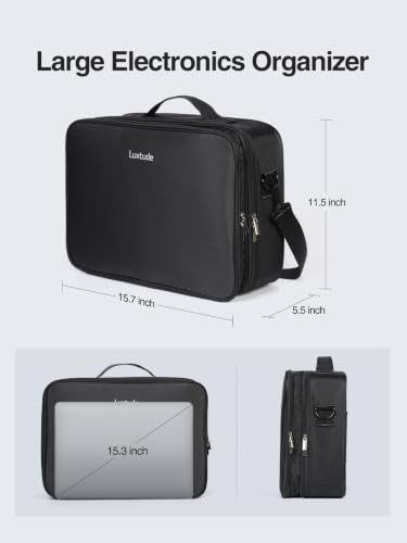 Luxtude Extra Large Electronics Organizer Travel Case, Large Tool Bag for Charging Cables, USB Drives, Chargers and Laptops (Up to 15.6 in), Hard Shell Gear Storage Case for DJI, Camera, Black