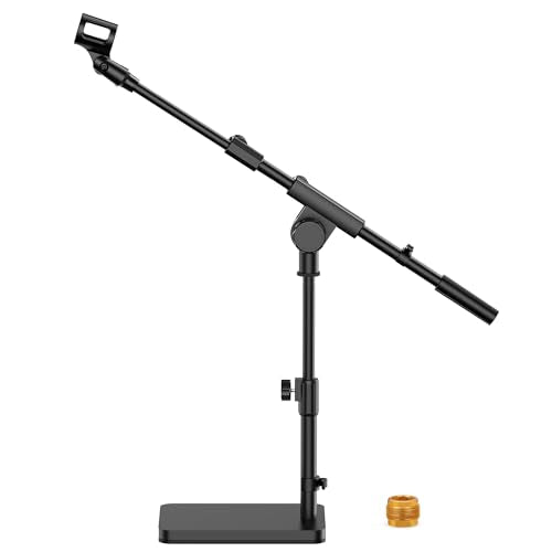 InnoGear Adjustable Desk Microphone Stand, Weighted Base Boom Arm Mic Stand, 3/8'' and 5/8'' Threaded Mounts for Blue Yeti HyperX QuadCast SoloCast Fifine, Kick Drums, Guitar Amps, Black, Large - size: Large