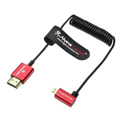 Alvin's Cables 8K 2.1 Ultra-Thin Left Angle Micro HDMI to HDMI Coiled Cable for Atomos Ninja V, 8K@60Hz 4K@120Hz High-Speed HDMI Cable for Sony A7RIII A7II A7M3, for Canon R5 M6 - size: 2.6ft, style: Left Angle micro HDMI Coiled