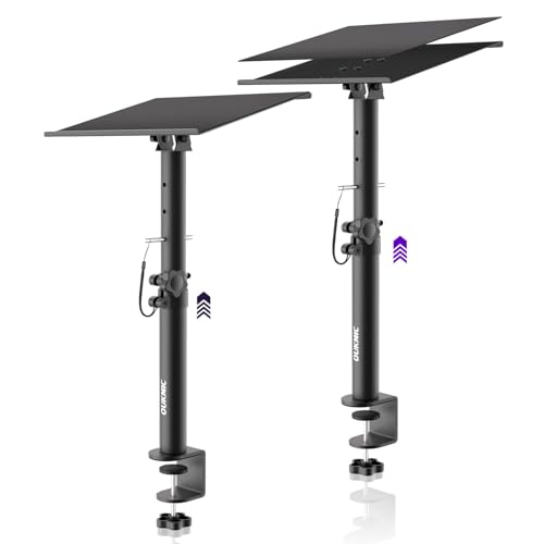 Studio Monitor Stands Clamp On Desktop Speaker Stand Pair, Heavy Duty Riser Tilt Height Adjustable, Universal Music Booth Desk Audio Mount Tray for Subwoofer Surround Sound Bookshelf Laptop