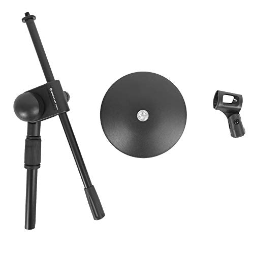 Rockville RDMS70 Desktop Mic Stand with Boom, Steel Base, Adjustable Height | Weighted Round Base, Low Profile, Powder Coated, 3/8 Thread, Anti-Slip Rubber Pad, 13.8in Boom Arm, Scratch-Resistant