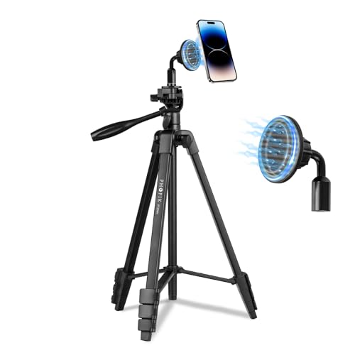 55" Phone Tripod, PHOPIK Aluminum Extendable Tripod Stand with Shutter, Carrying Bag, Compatible with iPhone/Android/Sport Camera&Insta 360 x5 Perfect for Video Recording/Selfies/Live Stream/Vlogging - size: PT204VP-Magnetic