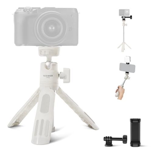 NEEWER Basics Mini Desk Selfie Stick Tripod Compatible with iPhone GoPro Insta360 DJI, Portable Small Camera Webcam Android Cell Phone Holder Ball Head Elevated Axis Video Recording Stand, TP43 White - color: White
