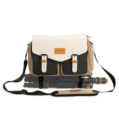Cwatcun Camera Bag Camera Crossbody Shoulder Messenger Case, Travel Photography Bag for Men/Women with Tripod Holder for Canon, Nikon, Sony, Fuji DSLR/SLR/Mirrorless Cameras, Lens and Accessories - color: White, size: L