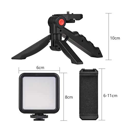 Mini Smartphone Vlog Kit with LED Video Light, Cardioid Microphone, Extendable Phone Clip, Adjustable Brightness Tripod for Live Streaming, Vlogging, Video Conferencing & Selfies
