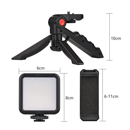Mini Smartphone Vlog Kit with LED Video Light, Cardioid Microphone, Extendable Phone Clip, Adjustable Brightness Tripod for Live Streaming, Vlogging, Video Conferencing & Selfies