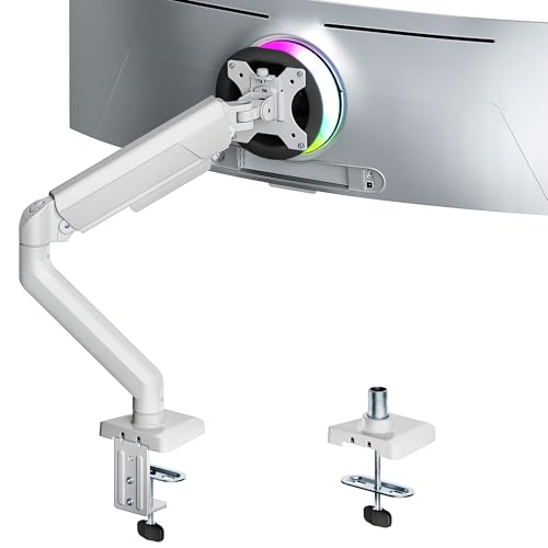 ARES WING Heavy Duty Single Monitor Arm - Fully Adjustable Monitor Mount for 17"-40" Ultrawide Screens up to 26.4 lbs with Clamp/Grommet Desk Mount, 75/100 Vesa Mount, White - color: White, style: Non USB