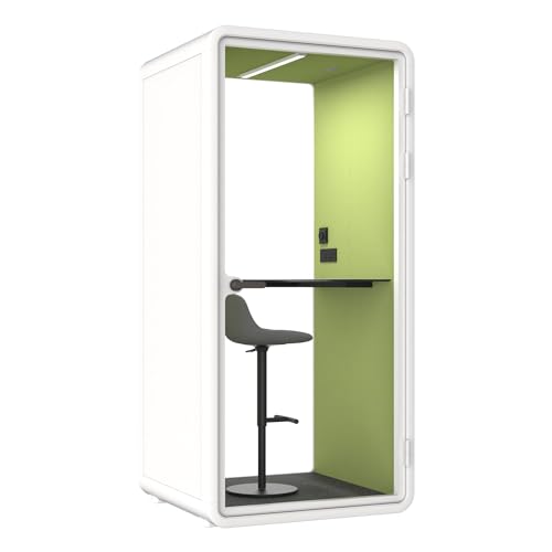 Quiet Meeting Pod with Acoustic Panels, Office Soundproof Room with Furniture, Portable Removable Working Booth for Private Phone Calling, Study, Individual Seater Personal Office H92in W43in D40in - color: Green S