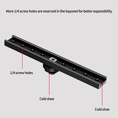 Dual Cold Shoe Extension Bar, Cold Shoe Splitter, 18cm Extension Rail Bracket Bar 1/4" Screw Cold Shoe Mount for Flash Speedlite Video Light Microphone
