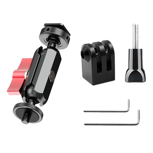 Cold Shoe Monitor Mount with 1/4" Screw, Rotatable Dual Ballhead Arm for LED Monitor Microphone, Compatible with DJI Osmo Action 6/5 Pro/4/3, Osmo 360, Insta 360 X5/X4 (Cold Shoe Monitor Mount)