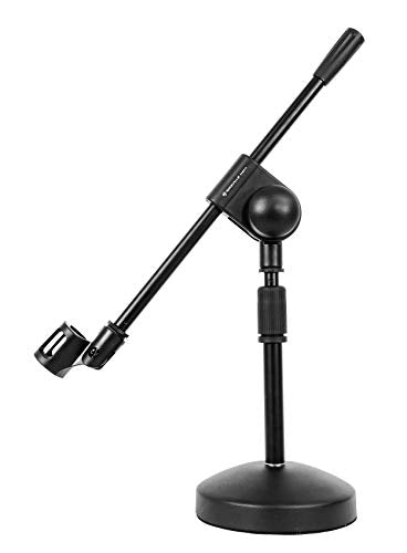 Rockville RDMS70 Desktop Mic Stand with Boom, Steel Base, Adjustable Height | Weighted Round Base, Low Profile, Powder Coated, 3/8 Thread, Anti-Slip Rubber Pad, 13.8in Boom Arm, Scratch-Resistant