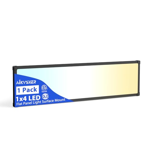 AIKVSXER 1Pack 1x4 LED Flat Panel Light, 6500LM Ultra-Bright, 30-50W Black | 3000K-6500K Adjustable, 0-10V Dimming, AC120-277V, Slim Surface Mount Ceiling Light for Office, Home, Garage - color: Black, size: 1x4ft-1P