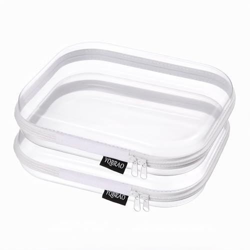YQBRAO Clear Hard Shell Organizer Set, 2-Pack, White | Two medium rigid PET organizers for beauty, travel, office supplies and everyday organization - color: White, size: MM