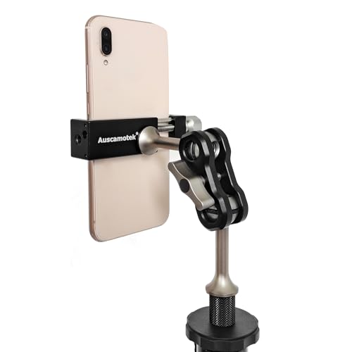 AUSCAMOTEK Aluminum Phone Mount with 1/4 Inch Screw for Tripods – 360° Adjustable Arm, Fits 2 to 3.6 Inch Phones, Vertical or Horizontal Shooting for Hunting, Shooting, Filming, and Outdoor Use