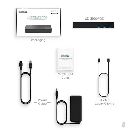 Plugable USB C Triple Display Docking Station | 100W PD, 3x HDMI (1x 4K 30Hz, 2x 1080p 60Hz), 6x USB 5Gbps Ports | Windows, macOS, ChromeOS Compatible - Enhance Productivity with Multi-Monitor Support