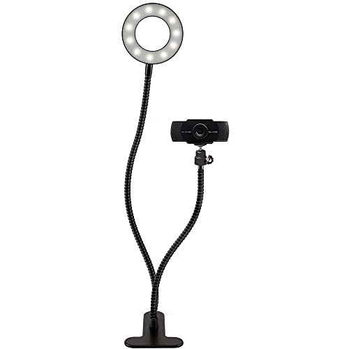 Slide 1080P HD Webcam with Portable Ring Light and Clamp-on Stand, Streaming Camera with Mic, 30 FPS, 30 Light Modes, 2 Flexible Arms, Secure Clamp, Includes Sliding Lens Cover and USB Cable - size: 1080P