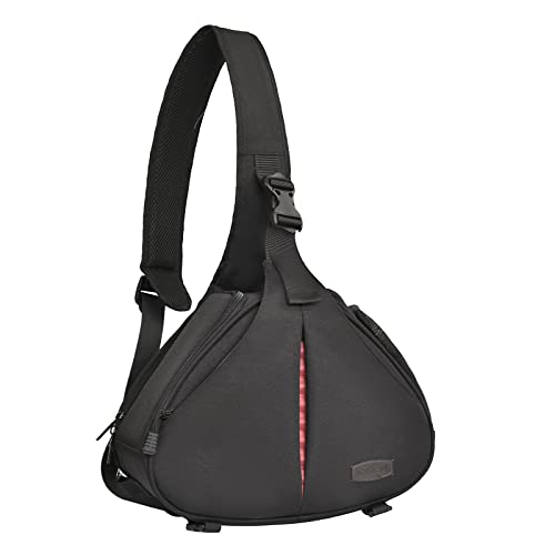CADeN Camera Bag Sling Shoulder Bag Camera Case Waterproof with Rain Cover Tripod Holder, Compatible for DSLR/SLR Cameras (Canon Nikon Sony Pentax) and Accessories Shoulder Camera Bag - color: Black, size: Large