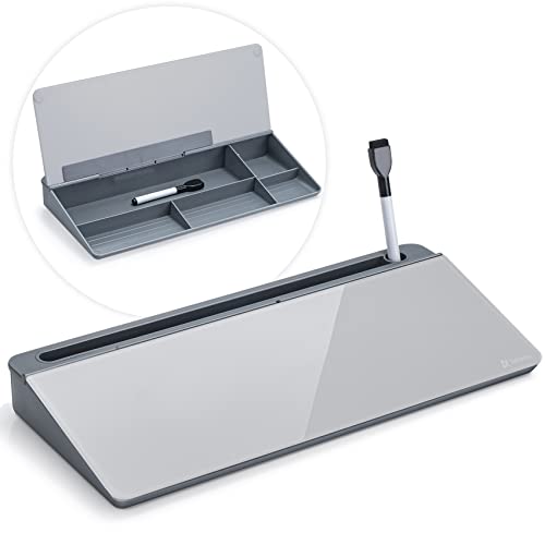 Varhomax Glass Desk Whiteboard with Storage, Desktop Organizer to-do List Memo Notepad Dry Erase White Board for Home Office and School Supplies (GrayBoard) - color: Grayboard
