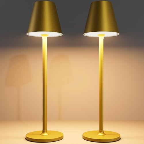 Timjorman 2-Pack Cordless Table Lamps - 5000mAh Rechargeable Battery Operated Desk Lamp, 3-Level Dimmable LED Night Light for Bedroom, Dining, Restaurant - Metal Design (Bronze 2PACK) - color: Bronze 2PACK