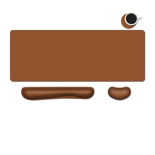Desk Mat, Large Gaming Mouse Pad with Wrist Rest, 4 in1 XXL Mouse pad+Keyboard Wrist Rest+Mouse Pad Wrist Support+Cup Coaster Set, Ergonomic Desk Pad for Home Office, Coffee Brown - color: Coffee Brown