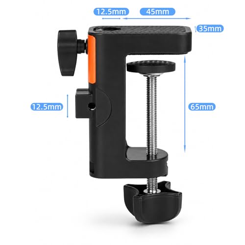 2-in-1 Desktop C Clamp Mount for Mic Boom Arm, Sturdy Heavy Duty Table Clip, Dual 12.5mm Hole Anti-Slip No Drill Desk Clamp fits 6.5cm Desktops for Mic Stand，Overhead Camera Arm - size: XZ002