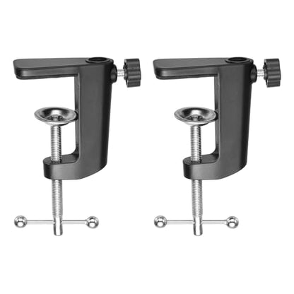 HARFINGTON 2 Pcs Metal Table Clamp Mount 2.3" Hole Dia Clamp for Desk Lamp Mount Stand Universal Cantilever Bracket with Adjustable Screw Plastic Handle for Microphone Arm Lamp Stand, Black - size: 2.3", style: Plastic Handle