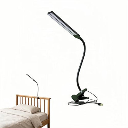BUBBLE-FLY LED Clip on Reading Light, USB Desk Lamp with 32 LED Eye Protection, 360° Flexible Arm, Dimmable Clamp Light for Bed Headboard Home Office Study 7W Black
