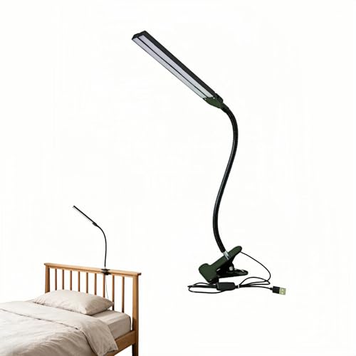 BUBBLE-FLY LED Clip on Reading Light, USB Desk Lamp with 32 LED Eye Protection, 360° Flexible Arm, Dimmable Clamp Light for Bed Headboard Home Office Study 7W Black