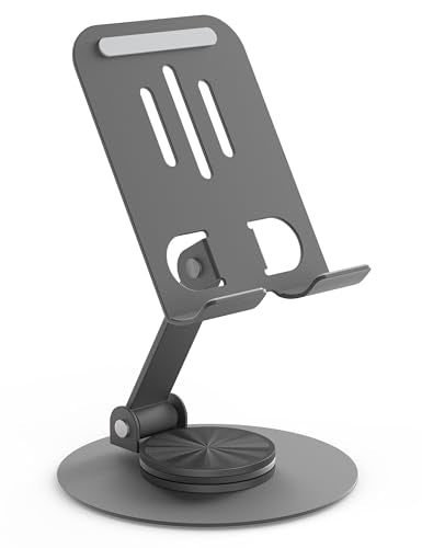 Metal Cell Phone Stand for Desk, Multi-Angel Adjustable 360° Rotation Desktop Phone Holder and Foldable Mobile Phone Stand, Compatible with iPhone 17 16 Pro Max and All Smartphones, Gray - color: Gray
