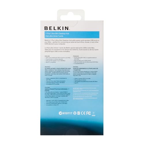 Belkin 7-Port Ultra-Slim Desktop USB Hub - Desktop USB Hub 2.0 - 7 Hi-Speed USB Ports - Compatible With MacOS & Windows For Connecting Charging Cable, Keyboard, Mouse & Any USB-Enabled Devices