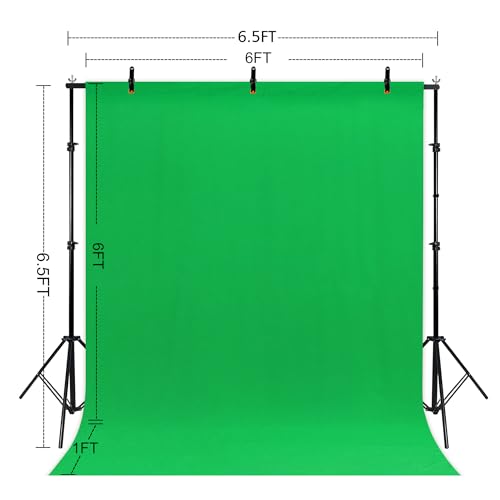 2 in 1 Green Backdrop Stand Kit, 6.5x6.5 ft Portable Dual Rod Stand kit with 6x7ft Green Backdrop-Premium Polyester for Video Streaming, Portrait Photoshoot, Wall Mounted, Parties - size: 6.5x6.5Ft
