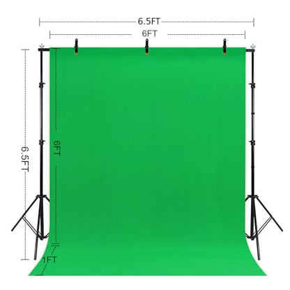 2 in 1 Green Backdrop Stand Kit, 6.5x6.5 ft Portable Dual Rod Stand kit with 6x7ft Green Backdrop-Premium Polyester for Video Streaming, Portrait Photoshoot, Wall Mounted, Parties - size: 6.5x6.5Ft