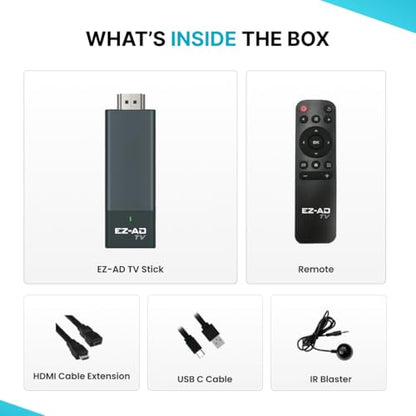 EZ AD TV - AI Digital Signage Stick - Cloud Controlled AI Digital Signage Media Player - AI Creates Content On Digital Display Board - Powerpoint uload 4K Media Player + Mobile App W/Template Builder