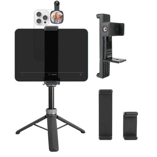 Large Screen Teleprompter Holder for Tablet/Phone with Extendable Tripod, Dual-Clamp Design with Interchangeable 3 Sizes of Clamps. Perfect for Live Streaming/Recording/Video Conference - size: holder with 22-inch tripod