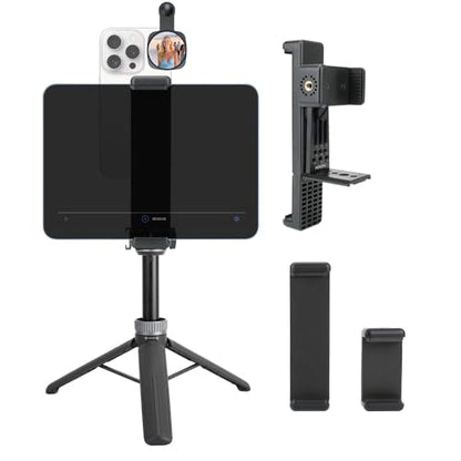 Large Screen Teleprompter Holder for Tablet/Phone with Extendable Tripod, Dual-Clamp Design with Interchangeable 3 Sizes of Clamps. Perfect for Live Streaming/Recording/Video Conference - size: holder with 22-inch tripod
