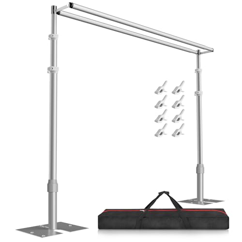 EMART Backdrop Stand Heavy Duty 10x10Ft, Double Crossbar Pipe and Drape Photo Background Support Kit, Adjustable Metal Frame with Flat Base for Wedding Birthday Party Decoration - color: Silver, size: 10×10FT