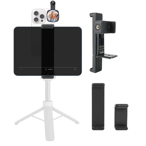 Metal Dual Device Tablet & Phone Holder Tripod Mount Adapter Set for Live Streaming and Teleprompter - Compatible with Tripods, Monopods, Selfie Sticks, Heads, Gimbals and Stabilizers - size: holder only