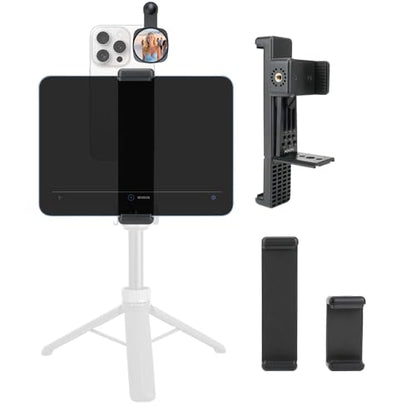 Metal Dual Device Tablet & Phone Holder Tripod Mount Adapter Set for Live Streaming and Teleprompter - Compatible with Tripods, Monopods, Selfie Sticks, Heads, Gimbals and Stabilizers - size: holder only