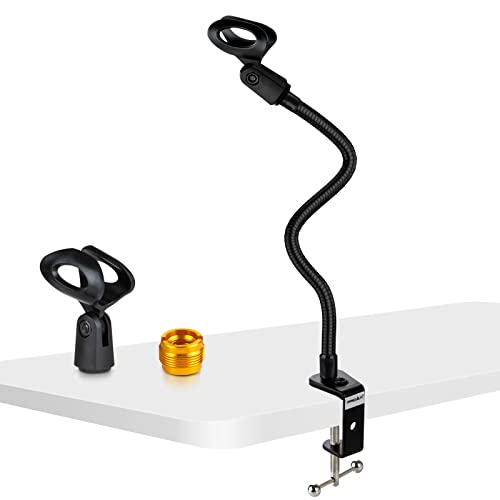 Desktop Mic Stand 13" Flexible Gooseneck Microphone Stand Desk Universal Microphone/Phone Stand Holder with Heavy Duty Desk Clamp, Mic Clip, 3/8" to 5/8" Screw Adapter for Universal Mic - size: 13INCHS